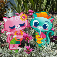 Jeff Granito's 'Tropical Spring Cats' Metal Yard Stakes Set of TWO (2) - Pre-Order