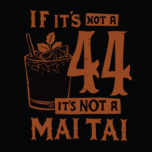 This Jeff Granito unisex tee features a cocktail illustration with a straw, lime, and mint. The text If its not a 44, its not a Mai Tai enhances the vibrant orange design on black. Available for pre-order as Jeff Granitos 44 Mai Tai Unisex Tee.