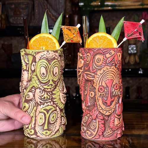 Crowded Hut Tiki Mug, Green and Brown Editions (1 included) - Limited 50 each, designed by Ken Ruzic - Ready to Ship