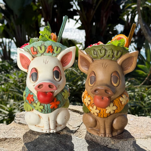 Tiki tOny's Kalua Pig - Ceramic Tiki Mugs - White + Mocha Limited Editions / Limited Time Pre-Order