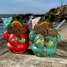 Tiki tOny's King Coconut - Ceramic Tiki Mugs - Red + Blue - Limited Edition / Limited Time Pre-Order