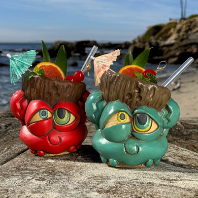 Tiki tOny's King Coconut - Ceramic Tiki Mugs - Red + Blue - Limited Edition / Limited Time Pre-Order