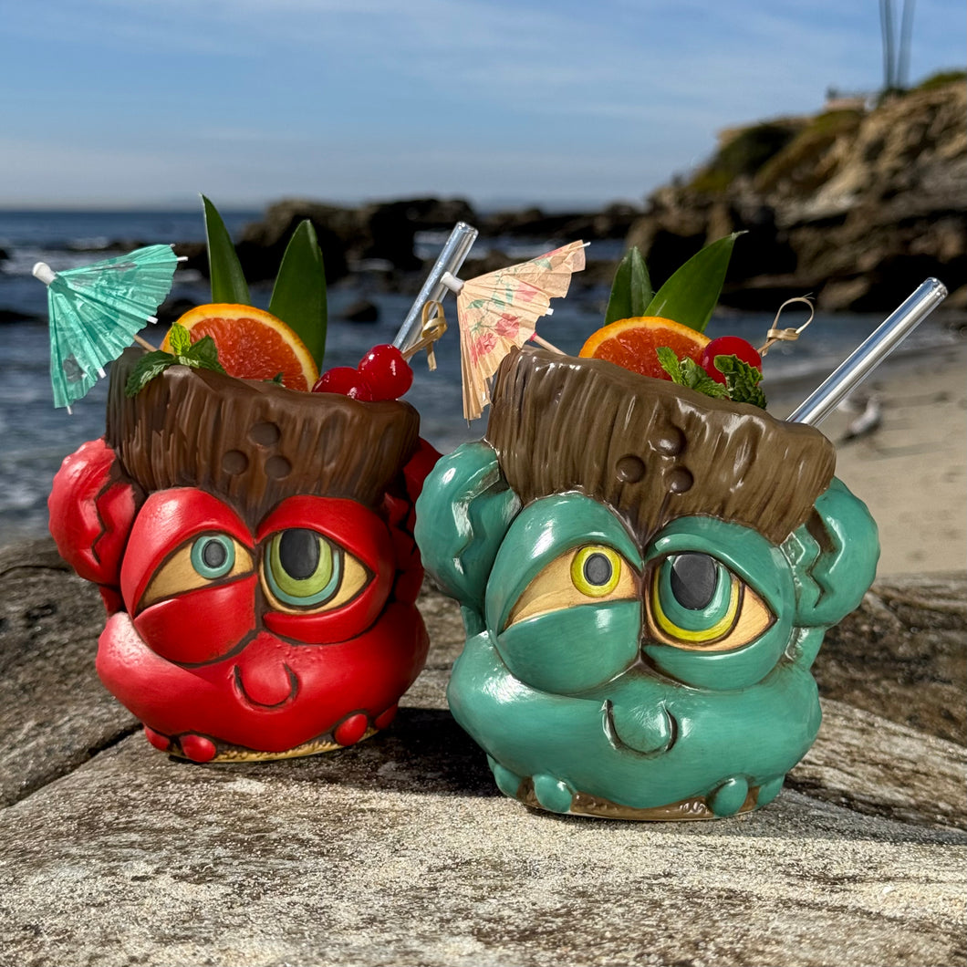 Tiki tOny's King Coconut - Ceramic Tiki Mugs - Red + Blue - Limited Edition / Limited Time Pre-Order