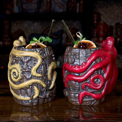 Rum Sucker / Octopus's Barrel - Ceramic Tiki Mugs - Sand + Ruby - Designed and Sculpted by Thor - Limited Edition / Limited Time Pre-Order