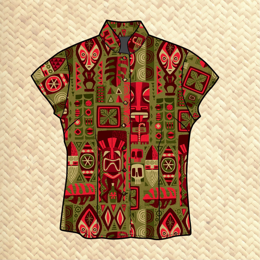 'Island Christmas' Classic Aloha Button Up-Shirt - Womens - Ready to Ship!