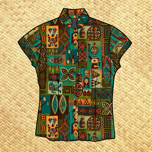 TikiLand Mug Society 2024 Member Exclusive: 'Garden of Tiki' - Women's Aloha Shirt - Ready to Ship